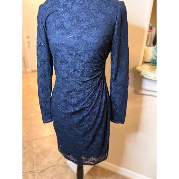 CHAPS Sequin Lace Sheath Dress Navy Size 6 - Picture 9 of 10